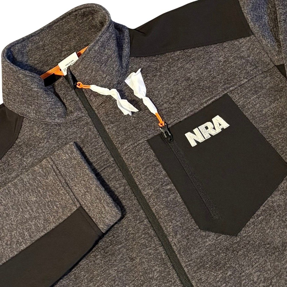 NRA Full Zip Jacket Mens 3XL Gray Black Mixed Media Softshell Fleece Lining NEW